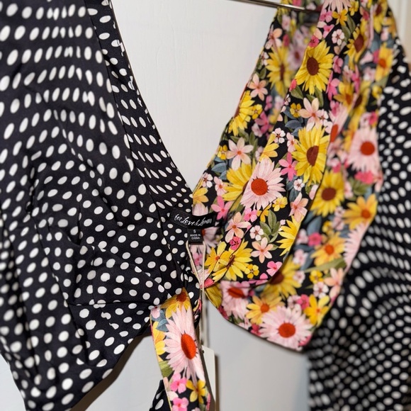 NWT - For Love & Lemons Floral and Polka Dot Tie-front Top - Picture 1 of 5